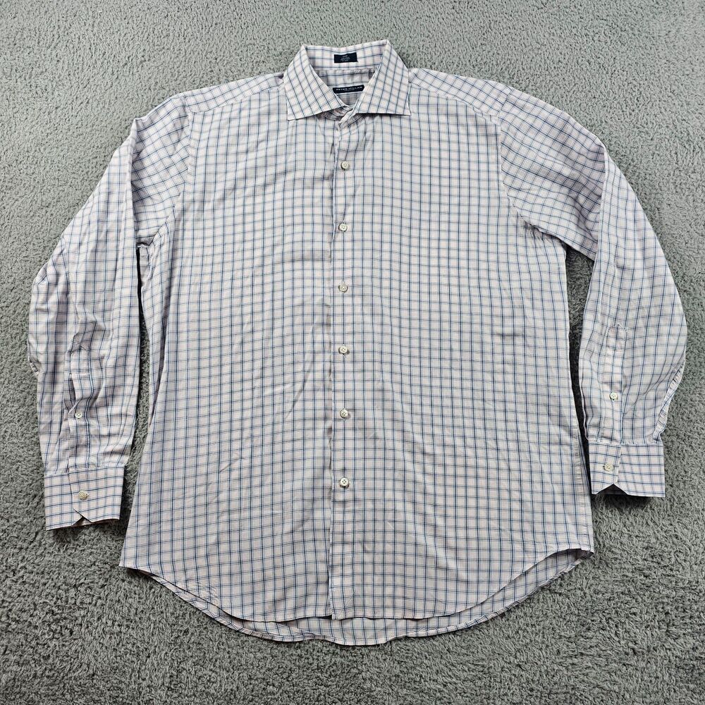 Peter Millar Shirt Mens Large Pink Blue Plaid Long Sleeve Career Casual Preppy